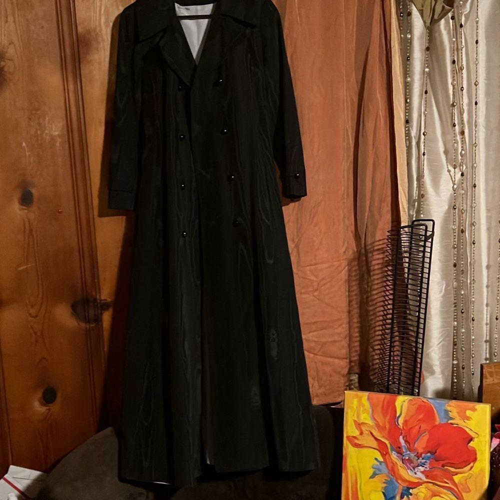 Betty Rose black vintage sta-dry  ankle length coat with black rhinestone button